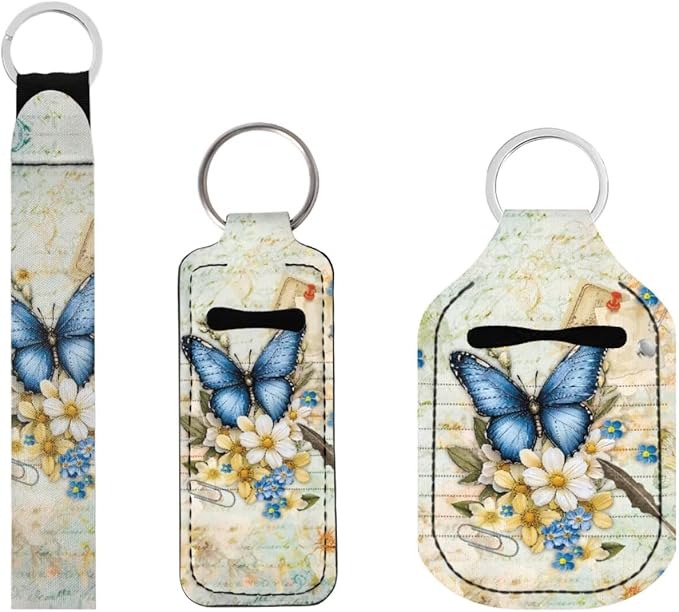 Suobstales 3Pcs Travel Bottles Keychain Holder Set,Travel Bottle Sleeves+Neoprene Chapstick Holders+Lanyard Keychain