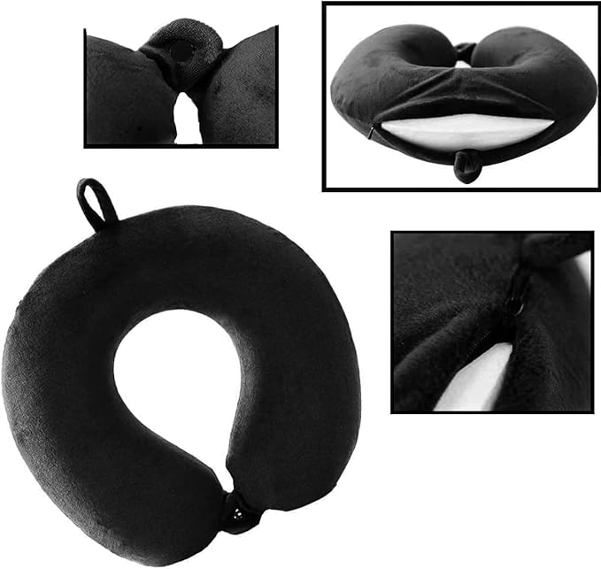 GDEOUP Travel Pillow - Memory Foam Neck Pillow Support Pillow,Luxury Compact & Lightweight Quick Pack for Camping,Sleeping Rest Cushion (Black)