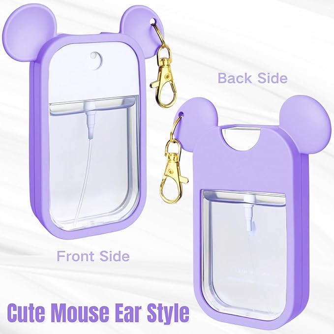 Mouse Design Silicone Case Compatible with Touchland Hand Sanitizer Spray 1 fl oz, Silicone Protective Case Holder with Keychain for Power Mist and Glow Mist, Purple