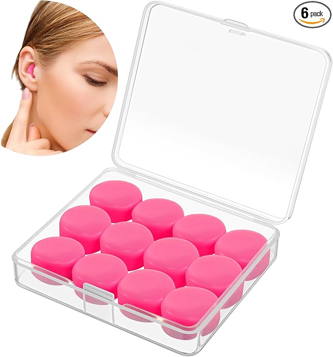 TrelaCo 12 Pack Soft Ear Plugs for Sleeping, Reusable Moldable Silicone Earplugs Noise Cancelling Reduction for Concerts, Swimming, Shooting, Snoring, Airplane, Musicians, Motorcycle (Rose Red)
