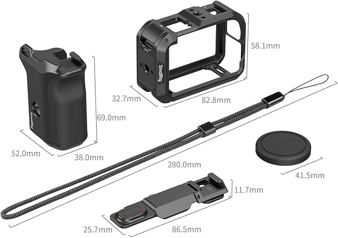SMALLRIG Handle Grip Kit for DJI Osmo Action 6 with Metal Cage, Street Photography Grip for DJI, Action 6 Cage with Shutter Button, Cold Shoe, Wrist Strap, Lens Cover, 1/4 Threaded Hole - 6037
