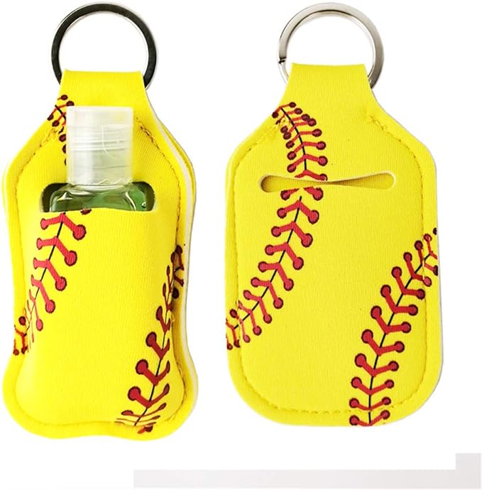 4 Piece Hand Sanitizer Bottle Holder Keyring-Ranxizy Neoprene Keychain for 30ML Gym Shampoo Lotion Soap Perfume and Liquids Travel Containers,Yellow Baseball