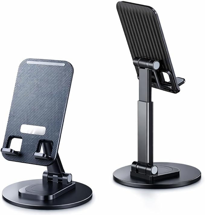 Mizi Portable Cell Phone Stand for Desk - Height & Angle Adjustable Mobile Foldable Holder, Compatible with iPhone 17 16 15 14 13 12 11 Pro Max, Galaxy S25 S24, All 4–10" Devices - Black