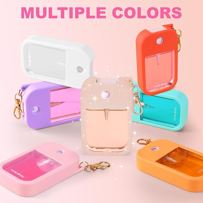 Palksky Hand Sanitizer Spray Glitter Case for Touchland,Silicone Case with Keychain for Power Mist and Glow Mist 1 fl oz(Glitter Sequin Blush Beige),Travel Size