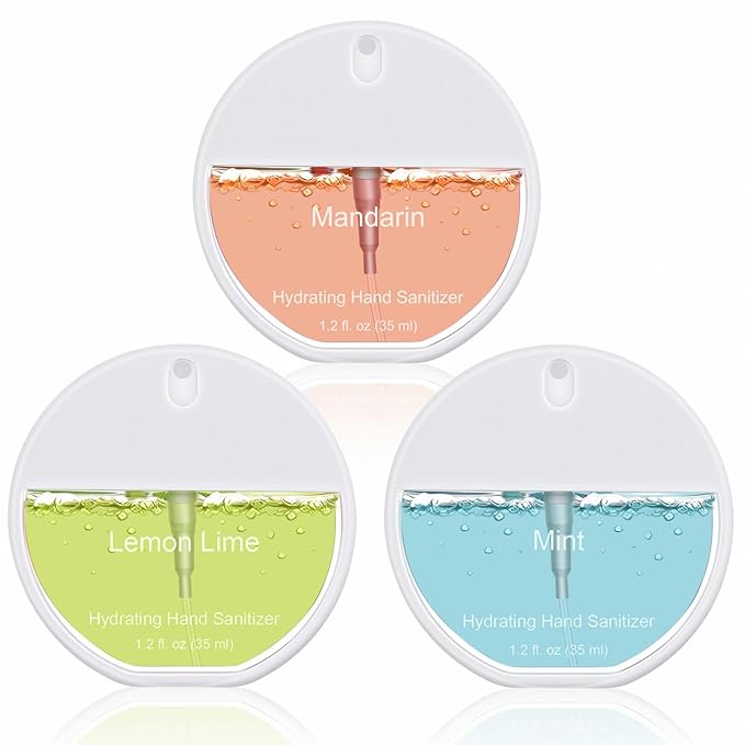 3 Pcs Power Mist Hydrating Hand Sanitizer Spray Bulk Travel Size Hand Sanitizer 1.2 oz Circular Spray Bottle for Daily Use Thank You Gifts Mother's Day Nurse Week Teacher Appreciation Gifts