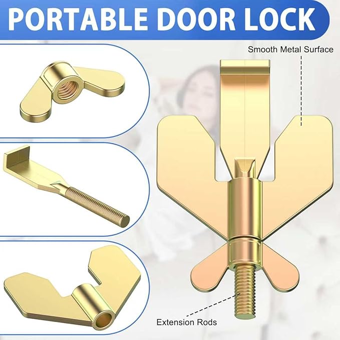 Adjustable Portable Door Lock, Hotel Door Locks for Travelers Security, Prevent Unauthorized Entry, for Home, Travel, Hotels, Apartments (Gold)