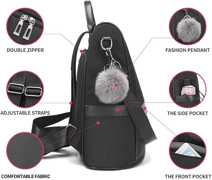 CHERUTY Women Backpack Purse Nylon Anti-theft Fashion Casual Lightweight Travel Shoulder Bag