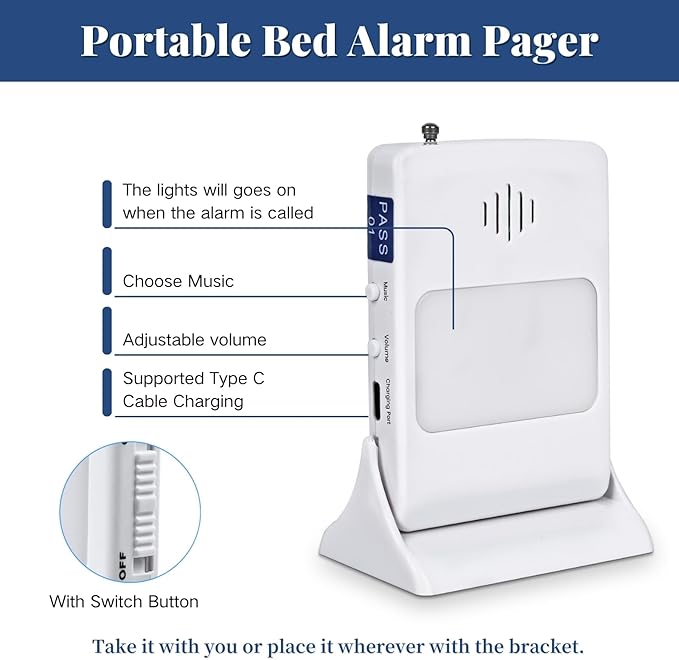 Bed Sensor Pad & Pager for Elderly Dementia Patients Caregiver Bed Alarm with 32" x 13" Motion Sensor Pad Fall Prevention for Elderly (Bed Pad)