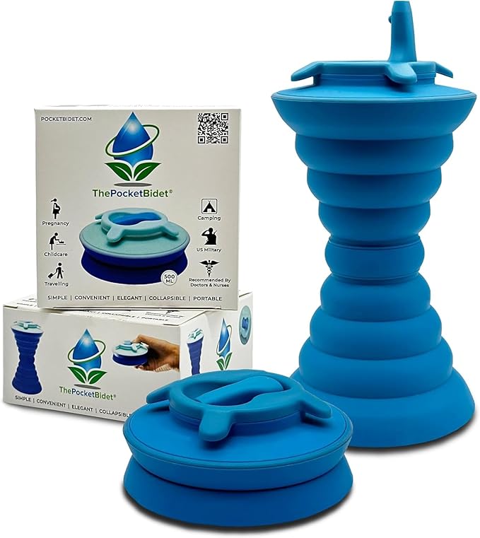 The Pocket Bidet®: Portable Travel Bidet with Collapsible & Ergonomic Design, Easy to Spray, Flying Saucer Bidet for Men, Pregnant Women, Camping, Outdoors, Fits in a Purse or Bag (Blue, 500 ml)