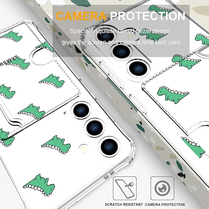 Compatible with Samsung Galaxy S24+ Plus / S25+ Plus Case Card Holder for Women Cute Design,Wallet Phone Cases Transparent Cool Kawaii Protective (Clear Lovely Dinosaurs Animal)