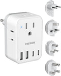 Travel Adapter Set, European Travel Plug Adapter 4 AC Outlets 4 USB Ports (2 USB C), US to UK/EU/South Africa/India, Universal Travel Adapter Kit Include Type G/C/M/D Detachable Plug