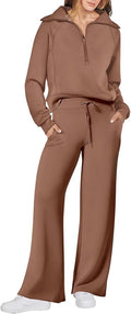 ANRABESS Women 2 Piece Outfits 2025 Fall Fashion Airport Wide Leg Pants Lounge Set Leisure Travel Vacation Clothes Sweatsuits
