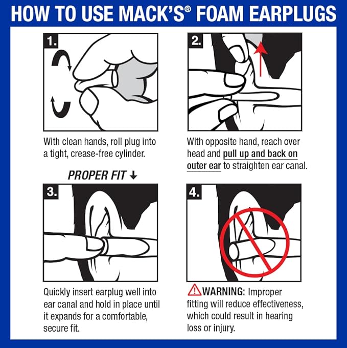 Mack's Ultra Soft Foam Earplugs, 100 Pair - 33dB Highest NRR, Comfortable Ear Plugs for Sleeping, Snoring, Travel, Concerts, Studying and Loud Noise | Made in USA (Pack of 4)