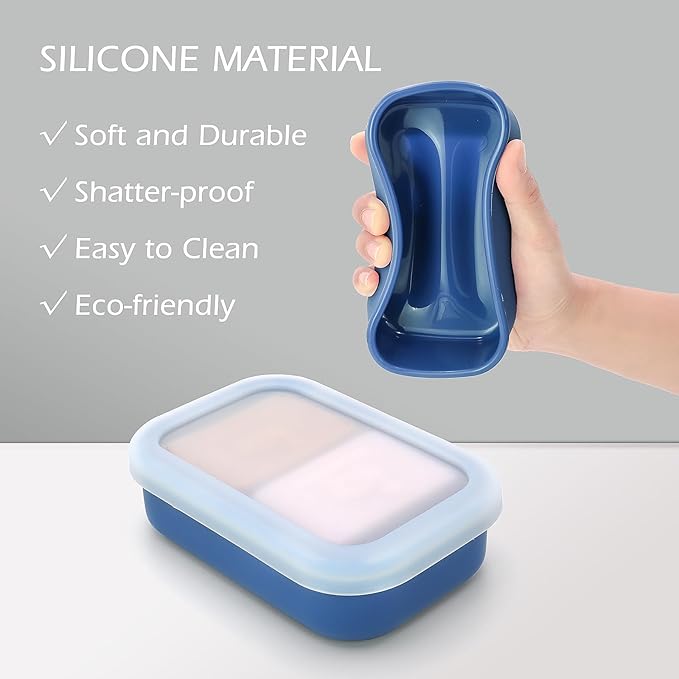 AIDIMMING Enhanced Leakproof Travel Soap Case,Shatter-Proof & Slip-Resistant Silicone Shampoo Bar Holder, Large Bar Soap Container with Draining Layer-Soap Saver Pad (Clear&Blue)
