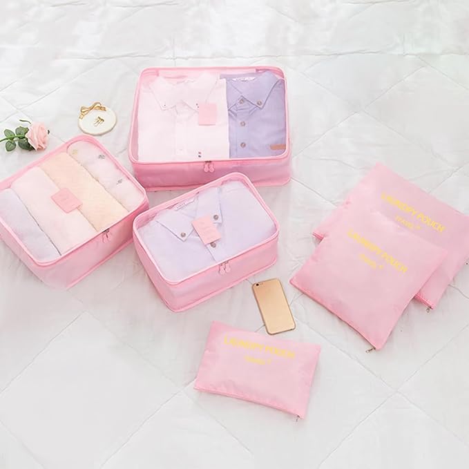 12 Set Packing Cubes for Travel Luggage Packing Bags Reusable Waterproof Suitcase Organizer Bags Set with Shoe Bag and Toiletry Bag (Black+Pink)