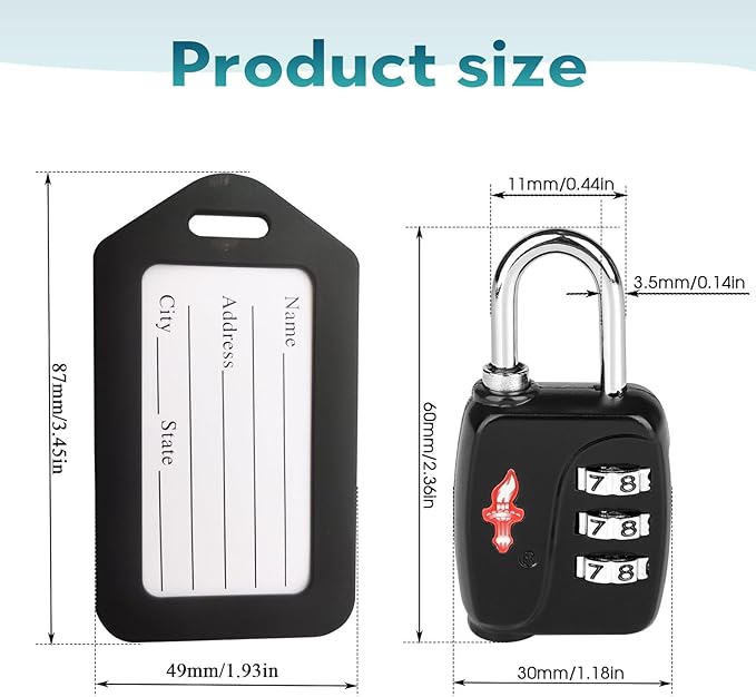 1 Sets TSA Approved Luggage Lock Combo - Secure Travel Essential w/Free Luggage Tag! Combination Lock for Suitcases, Backpacks, Gym Lockers & School