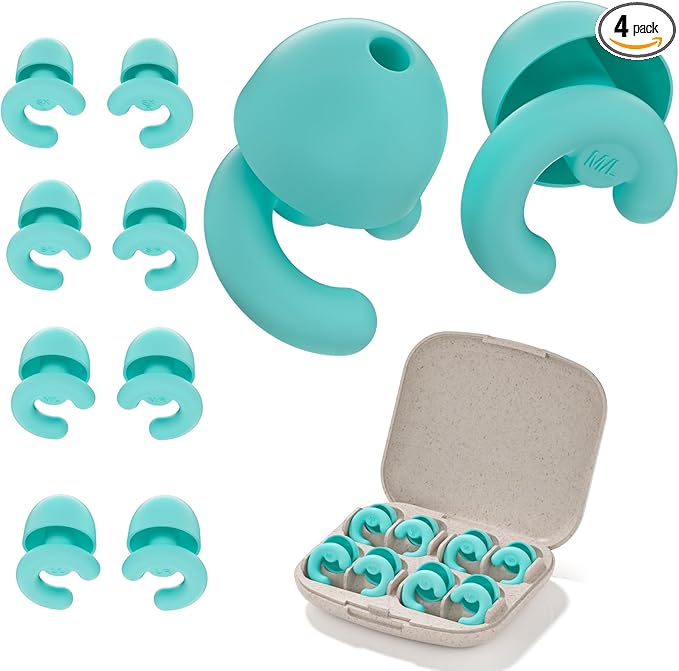 Noise Cancelling Ear Plugs for Sleep, Small Ear Fit - No-Pain for Side Sleepers, 50dB NRR Reusable Silicone One-Piece Design, 4 Sizes for Adults & Kids, Portable Case