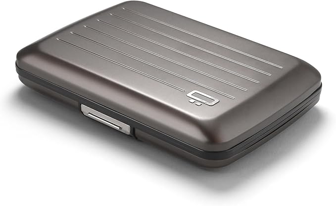 ÖGON -DESIGNS- Aluminum card holder with metal lock, RFID protection against fraud and demagnetization, compact wallet, Smart Case OSLO model