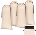 Amylove 4 Pcs Flannel Cloth Shoe Bags for Travel, 8 x 17 Inches Dust Pouch with Drawstring Closure, Washable Breathable Cotton Fabric for Luggage(Beige)