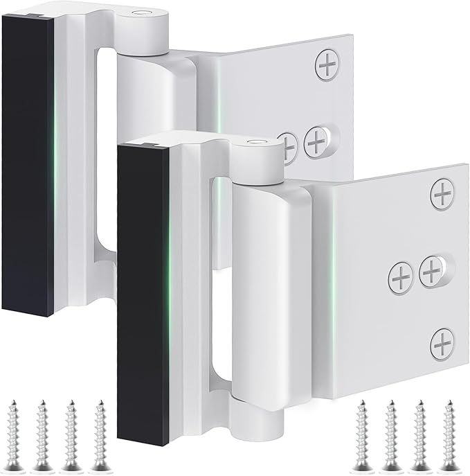 2 Pack Home Security Door Lock, Childproof Door Reinforcement Lock with 3 Inch Stop Withstand 800 lbs, Door Safety Locks for Front Door, Night Kids Safety Flip Lock to Defend Your Home, White