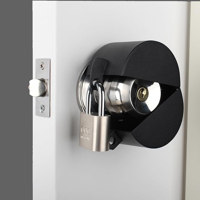 Door Knob Lockout Device with Padlock,Cover to Disable The Doorknob, Prevents Turning of Door Knob and Access to Keyhole, Prevents Operating The Knob,Black
