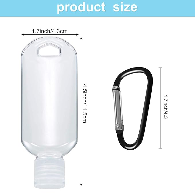 8 Pcs Travel Size Bottles with Keychain Hand Sanitizer Holder, 2 oz Portable Plastic Small Empty Bottles Leakproof Refillable Squeeze Containers for Backpack