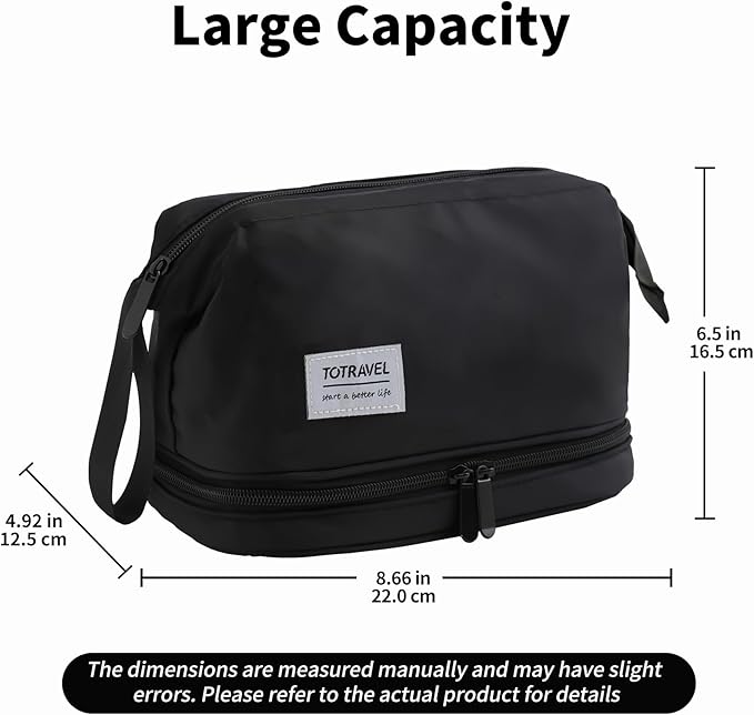 Hanging Travel Toiletry Bag for Women, Makeup Bag, Compact, sturdy, Lightweight, Waterproof, Simple and Practical, Functions As Both Cosmetic Organizer And Toiletry Bag (Woman, Jet Black)