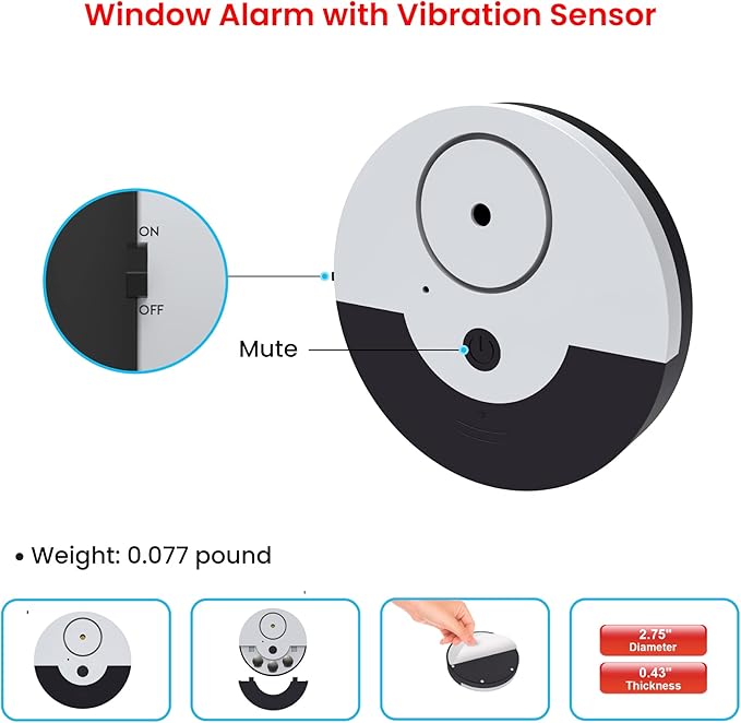 CATSONIC Premium Window Alarm Device Set - Extra Loud 130dB Alarm & Vibration Sensors - Universal Compatibility & Easy Installation - Great for Home, Office & RV Security (6 Set Black)