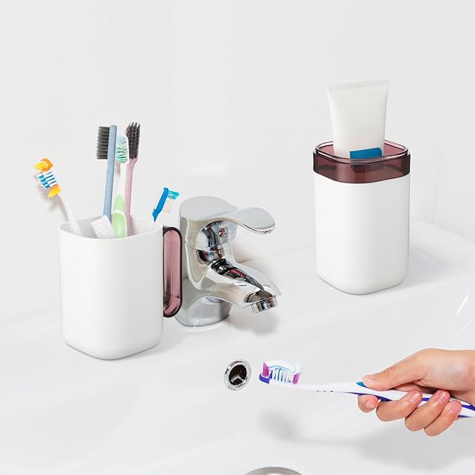Ziliny 4 Pcs Travel Toothbrush Holder with Cups Toothbrush and Toothpaste Case Multifunctional Travel Tooth Brush Holder Containers Portable Cup with Handle for Camping Business