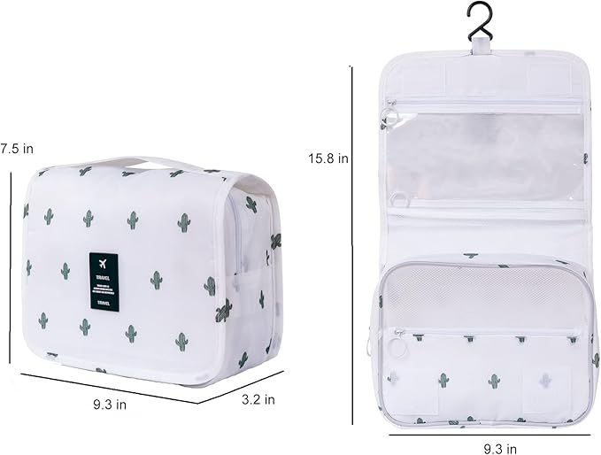 Travel Toiletry Bag for Women, Hanging Toiletry Bag with Multi-Pockets, Toiletry Bag for Traveling Easy Clean, Travel Organizer Cactus Pattern