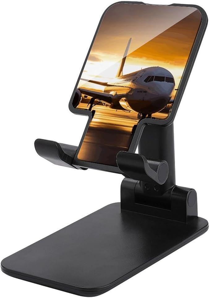 Adjustable Cell Phone Stand for Desk Foldable Mobile Airplane Phone Holder Cradle Dock Fit 4.0-8.0 Inch Smartphones Portable Travel Essentials Office Desktop Accessories Decor