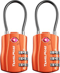 2 Pack TSA Approved Travel Combination Cable Luggage Locks for Suitcases & Backpacks - Orange