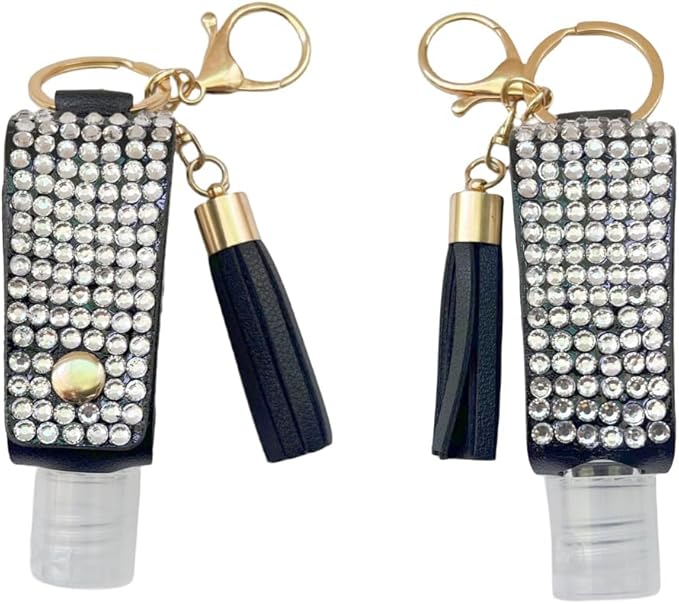 2 Pcs 1oz Bling Travel Bottle Case with Keychain, Travel Bottles for Alcohol, Hand Soap, Refillable Containers Portable