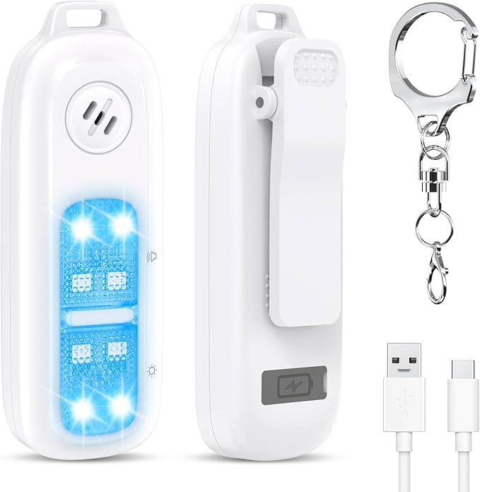 AMIR Personal Safety Alarm for Women, Rechargeable Clip On Flashlight, 130 dB Safe Sound Personal Alarm with Strobe Lights, Running Lights for Runners, 4 Light Modes