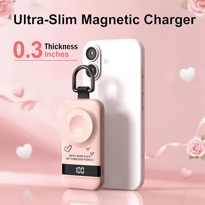 5W Fast Portable Charger for Apple Watch, 2500mAh iWatch Charger for Apple Watch Series 11 1-10/Ultra 3 1-2/SE 3 1-2, Mothers Gifts for Mom from Son Daughter (Pink-Mom)