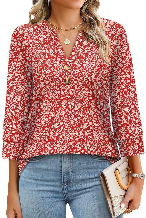 OFEEFAN Womens Tops 3/4 Sleeve Henley Shirts for Women Summer Outfits Fashion Clothing