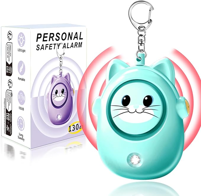 Personal Safety Alarm Keychain, 130dB Loud Siren, LED Light, Cute Cat Design Security Device for Women, Children, Elderly