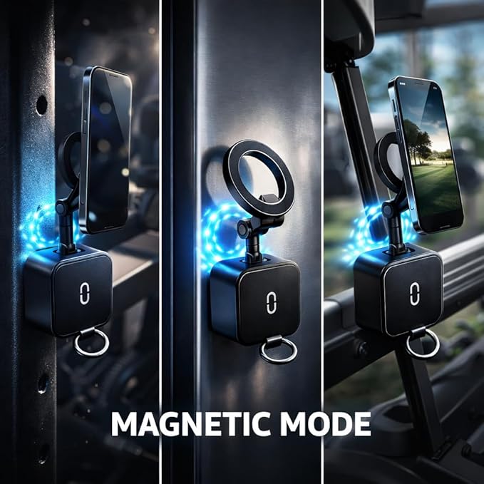 Mizi 3-in-1 Magnetic Phone Holder [20x N52] Strong Magnets, Portable Mount for Golf Carts, Garage, Gym, Travel, Kitchen, Office, Outdoor, Car - Black