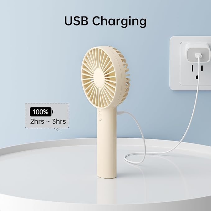 JISULIFE Handheld Portable Mini Fan, 4500mAh Powerful Battery Operate, Personal Small with 3 Speeds, USB Rechargeable for Outdoor, Indoor, Commute, Office, Travel, Gifts for Women Men -Beige