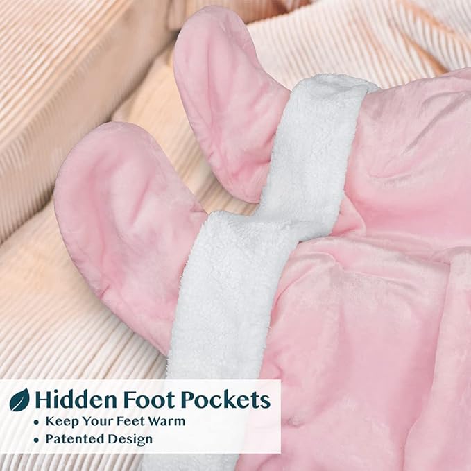PAVILIA Sherpa Blanket with Sleeves, Foot Pocket for Women Men Adults, Thick Wearable Blanket Throw Wrap, Fleece Warm Snuggle Blanket Robe, Cozy Gift Ideas Wife Mom, Pink