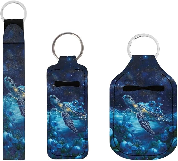 Suobstales 3Pcs Travel Bottles Keychain Holder Set,Travel Bottle Sleeves+Neoprene Chapstick Holders+Lanyard Keychain