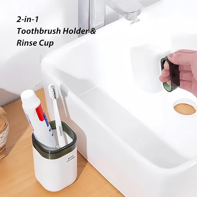 Toothbrush Travel Case, Travel Toothbrush Holder with Toothbrush Head Cover Cap for Travel, Business Trip, School, Camping, Home (White+Gray)