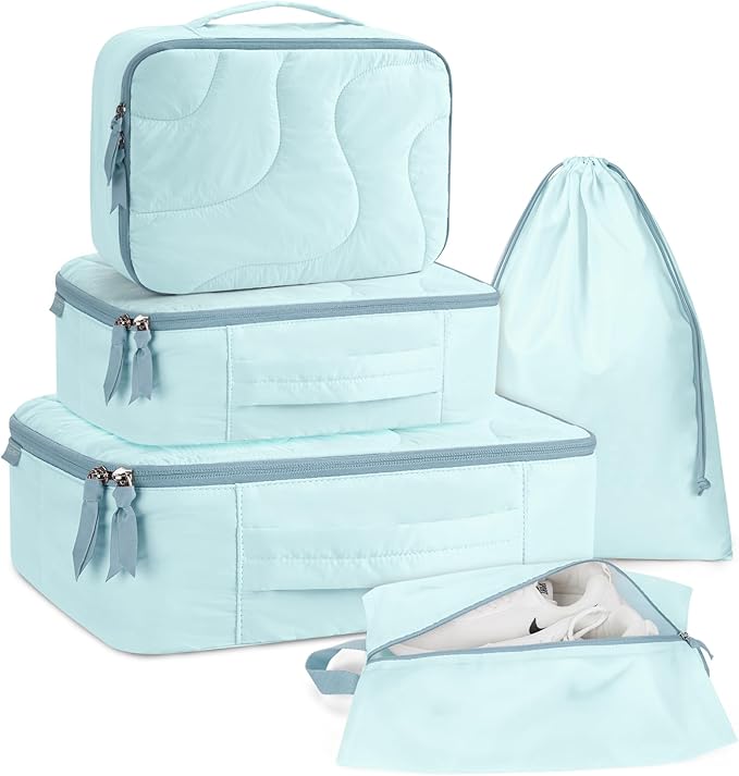 BAGSMART Wet Dry Bags 5 Pack, Travel Bags Reusable for Swimsuits, Baby Cloth Diapers, Beach, Pool, Ultra-Light Travel Packing Cubes for Women, Light Blue