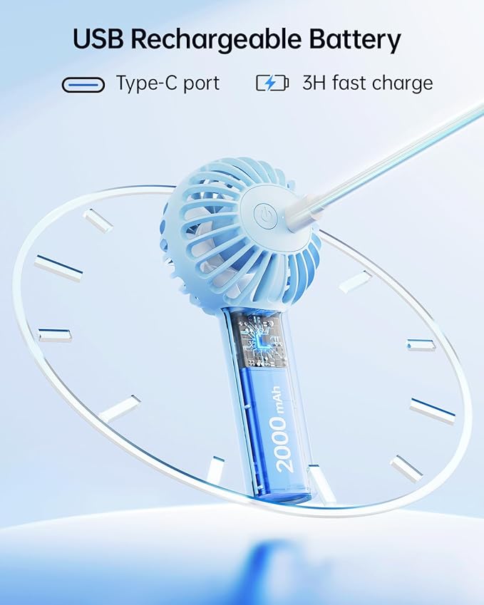 SWEETFULL Mini Portable Fan - Rechargeable Handheld Fan, 3 Speeds Personal Small Hand Gifts for Travel Essentials, Lash, Makeup, Eyelash, Kids, Girls, Women - USB, Cute Design Light Blue