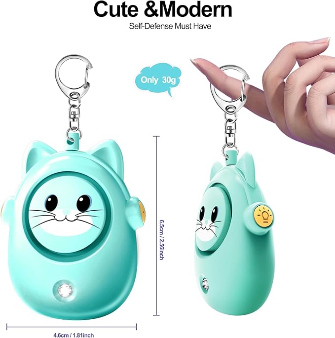 Personal Safety Alarm Keychain, 130dB Loud Siren, LED Light, Cute Cat Design Security Device for Women, Children, Elderly