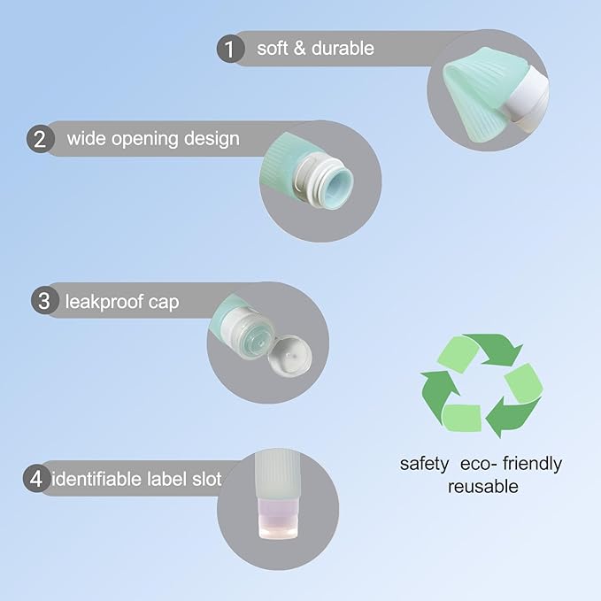 Travel Bottles for Toiletries, TSA Approved Silicone Travel Containers for Toiletries, Leak Proof 3 oz Refillable Bottles for Shampoo, Conditioner, Translucent Pastel Color (4 Pack)