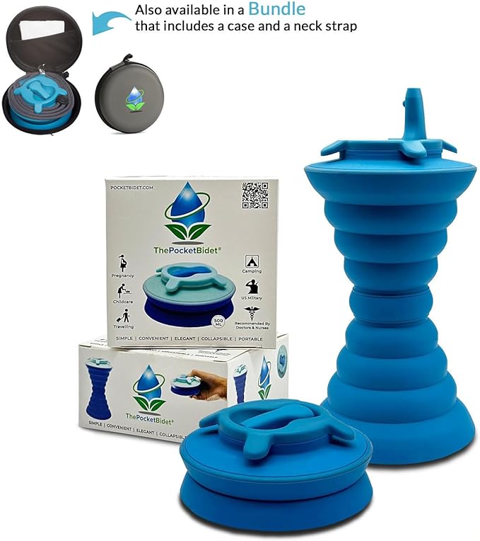 The Pocket Bidet®: Portable Travel Bidet with Collapsible & Ergonomic Design, Easy to Spray, Flying Saucer Bidet for Men, Pregnant Women, Camping, Outdoors, Fits in a Purse or Bag (Blue, 500 ml)