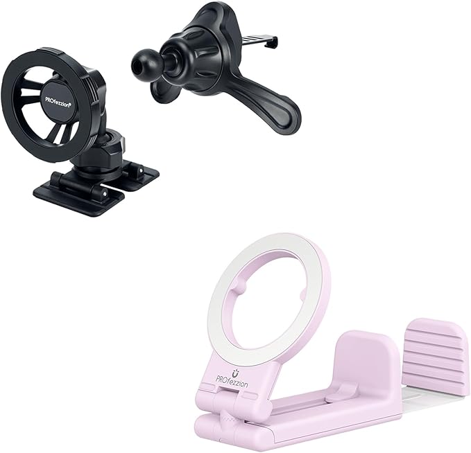 PROfezzion Airplane Travel Essentials Magnetic Phone Holder for MagSafe Pink & Deluxe Metal Version for MagSafe Car Mount