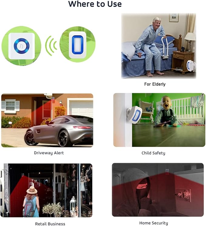 EverNary Caregiver Pager Indoor Motion Sensor Alarm Room Bed Alarms and Fall Prevention for Elderly Dementia Patients/Mailbox Alert Device for Home (2 Pager+1 Sensor)