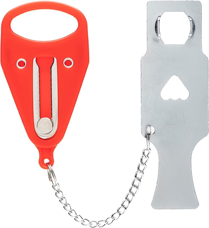 Portable Door Lock for Women & Travel Safety - Heavy Duty Portable Lock Perfect for AirBnb's, Hotels, Apartments, Hostels, Dormitories (Red, Single Hole)